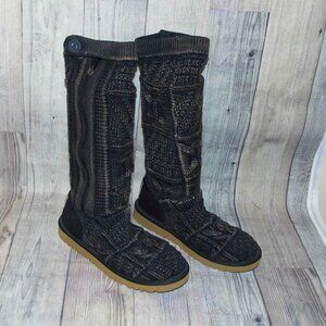 UGG Classic Knit Patchwork Black Tall Side Zip Boots Womens Size 7